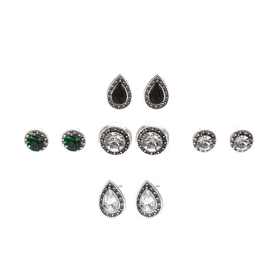 5 Pairs Round Waterdrop Shape Ear Studs Set Women Retro Party Earrings Jewelry