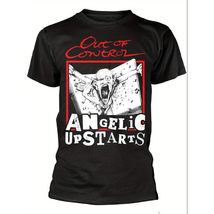 Men S Angelic Upstarts Out of Control Punk Rock T-Shirt - Retro 80S Heavy Metal Graphic Tee, Striking Red & White Punk Typography, Washable Shirt for S чёрный