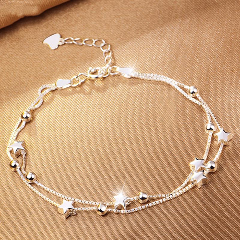 S925 Silver Double-Layer Star Frosted Bead Bracelet for Women - Simple Jewelry Gift for Christmas or Valentine's Day