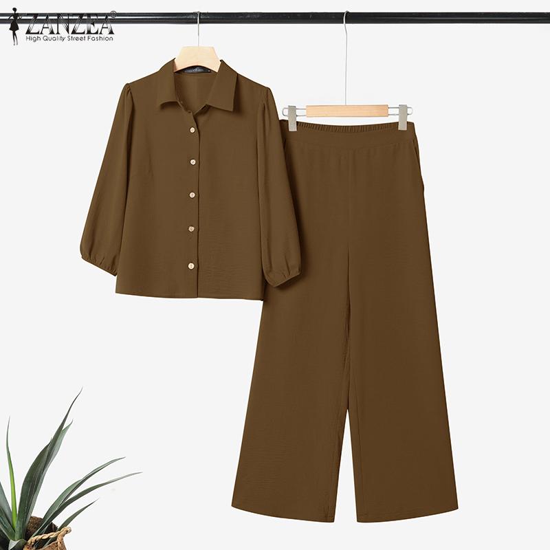 ZANZEA Women Long Sleeve Blouse and Pants Casual Two Piece Suit Sets