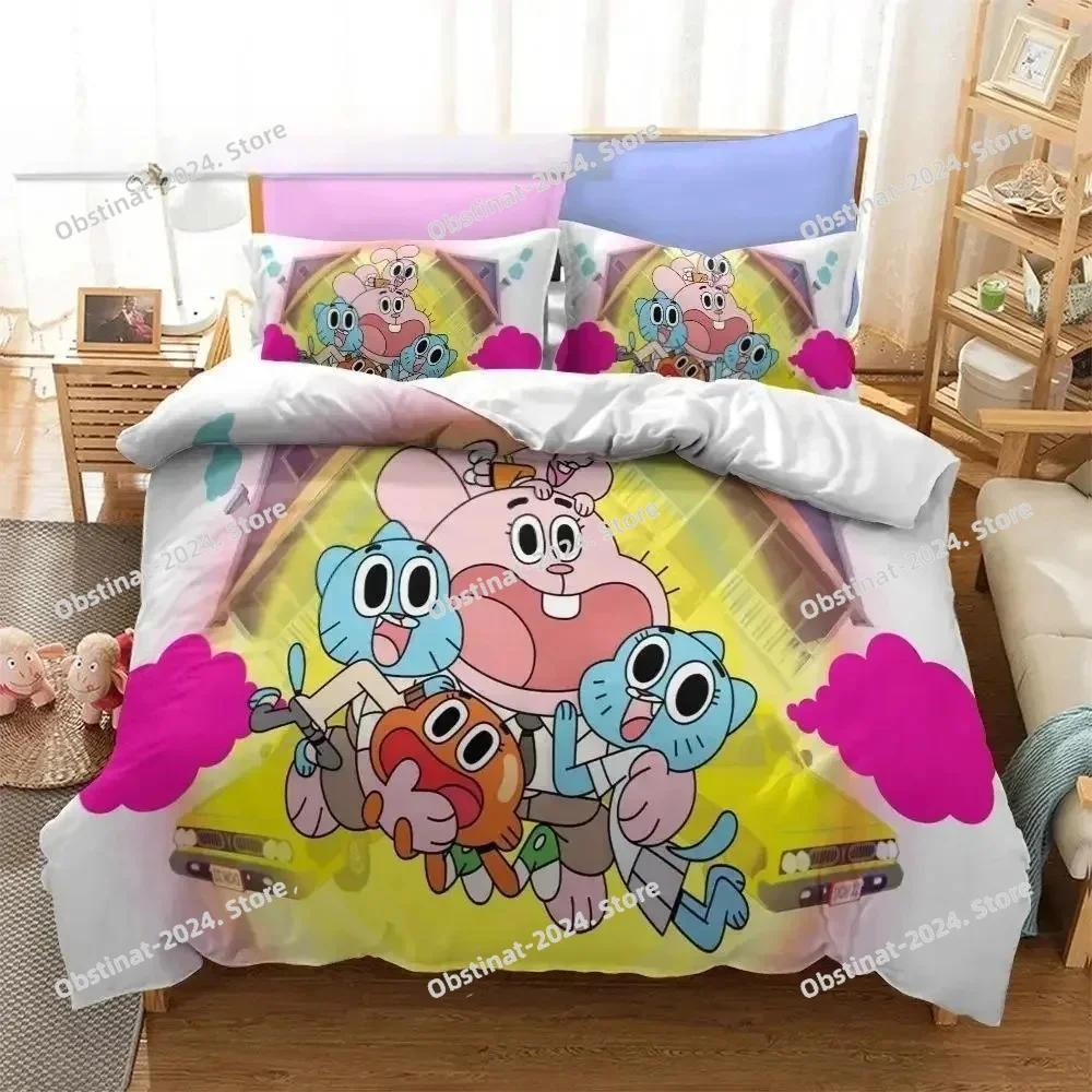 Anime Amazing World Gumbal Beding Set Printed Bed Linen Set With Pilowcase Bed Soft Duvet Cover Soft Single Double Quen Super King-Sized Dimensionsd