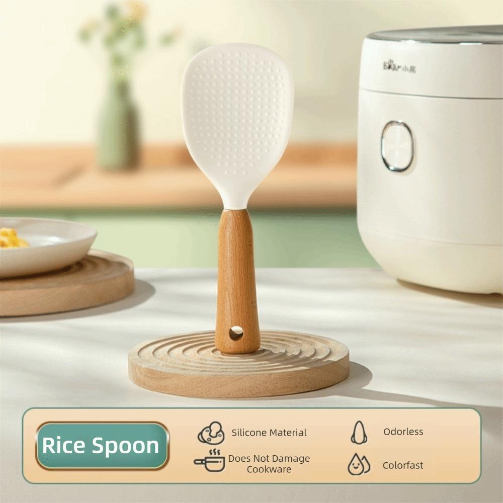 

Wood Handle Silicone Rice Paddle Non Stick BPA-Free Rice Cooker Rice Shovel Heat Resistant Silicone Spoon Kitchen Tools белый