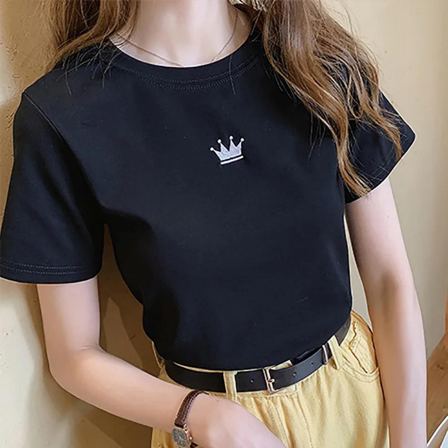 

2025 Solid Color Short Sleeve Plus Size Women s Short Sleeve T-Shirt Summer Loose Women s T-Shirt High Quality Pattern CCXX252 XXXXXL чорний
