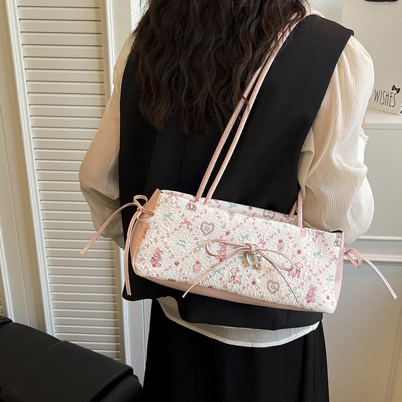 Fashion Sweet Bow Shoulder Bag Cartoon Print Underarm Bag Female Tote Bag Versatile Large Capacity Commuter Handbag KTB