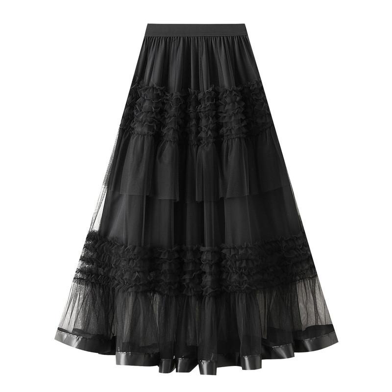 Qooth Tiered Tulle Maxi Skirt Ruffled Layer Cake Skirt Dreamy & Vintage Fairycore QT2825