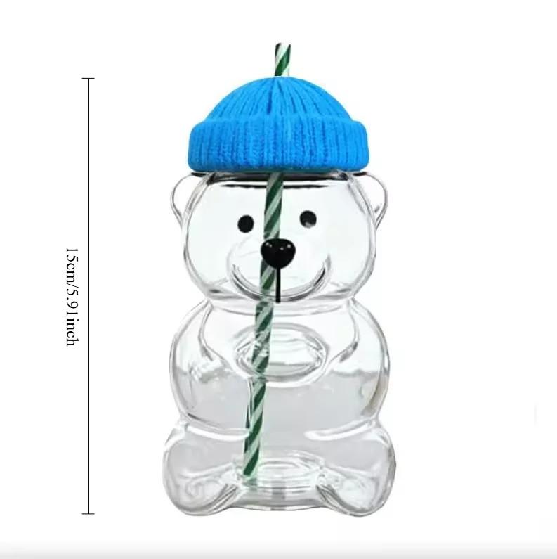 New Bearstraw Cup, 20Oz Cute Bear Glass Tumbler With Reusable Straw - Viral Animal Design For Smoothies, Boba & Iced Coffee