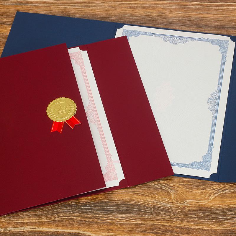 European Gold-Stamped Tri-Fold Certificate Cover, A4, with Embossed Paper and Logo.