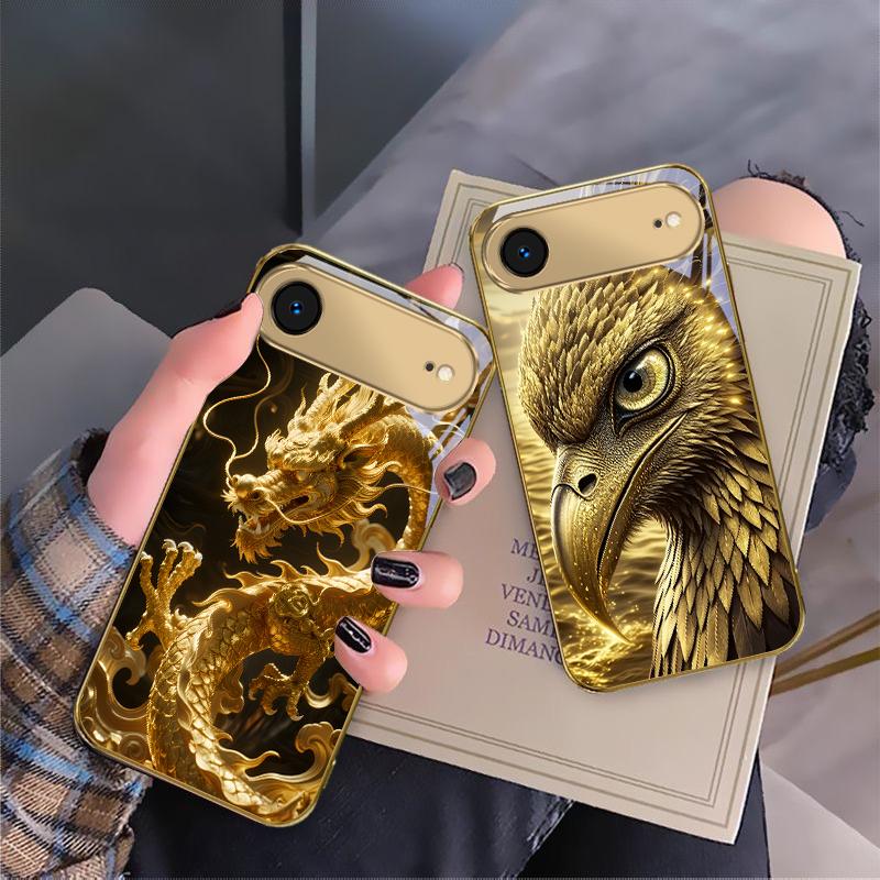 Golden Eagle Head For IPhone 17Pro Max 16 17 Pro 15 P ro 14 13 Plus 12 Mini 11Pro Max XR 16E 17 Air Golden glass phone case