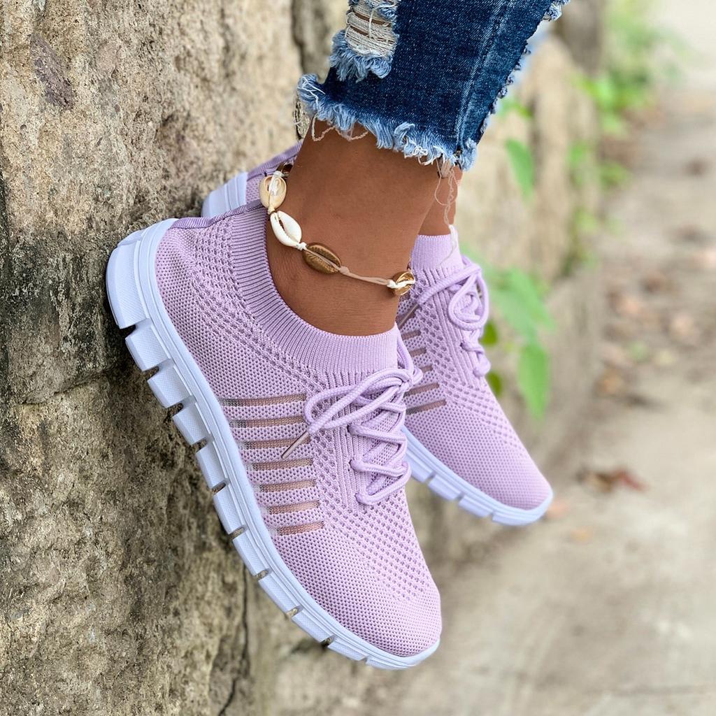 Women's Knit Lightweight Mesh Sneakers, Breathable Mesh Lace-Up Running Shoes, Women's Footwear