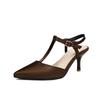 Women's Cute Wedding Party Sandals Comfortable Kitten Heel Dress Shoes T Strap Closed Pointed Toe Elegant Walk Wear