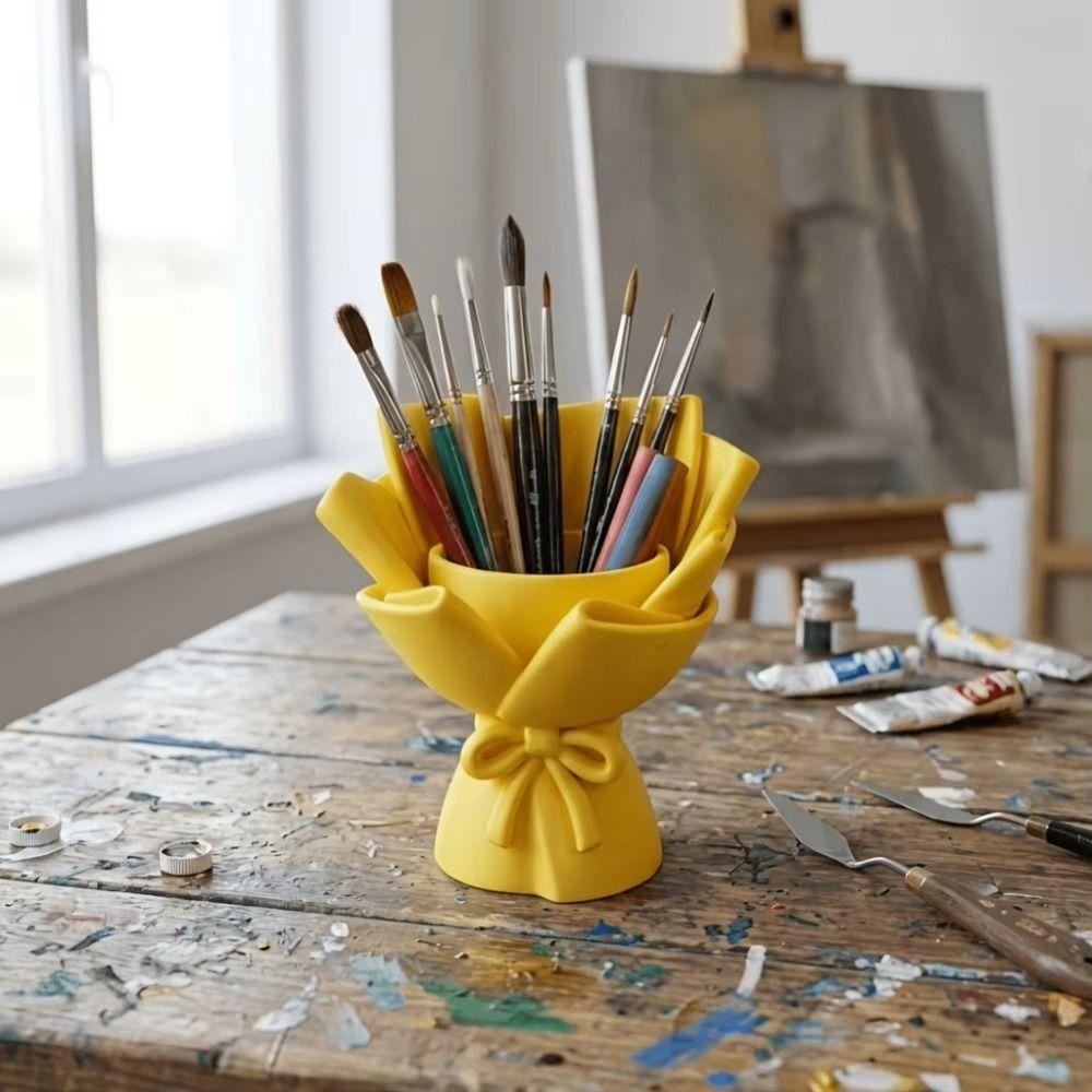 3D Printing Flower Bouquet Pen Holder Kawaii Style Desk Makeup Brush Stand Desk Decoration