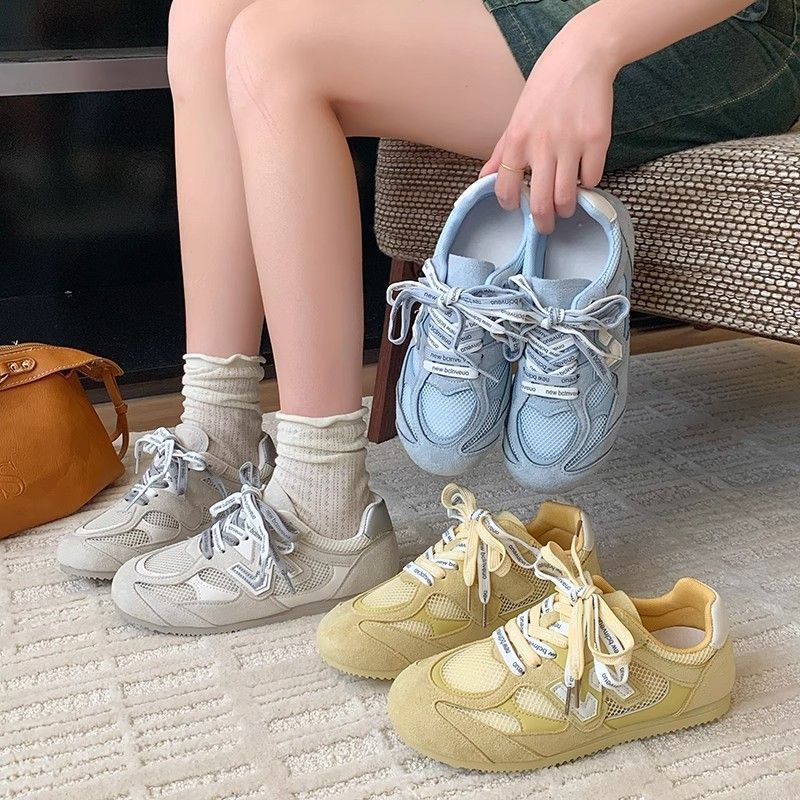 Women's new summer yellow mesh breathable casual shoes flat-soled soft-soled sneakers women's