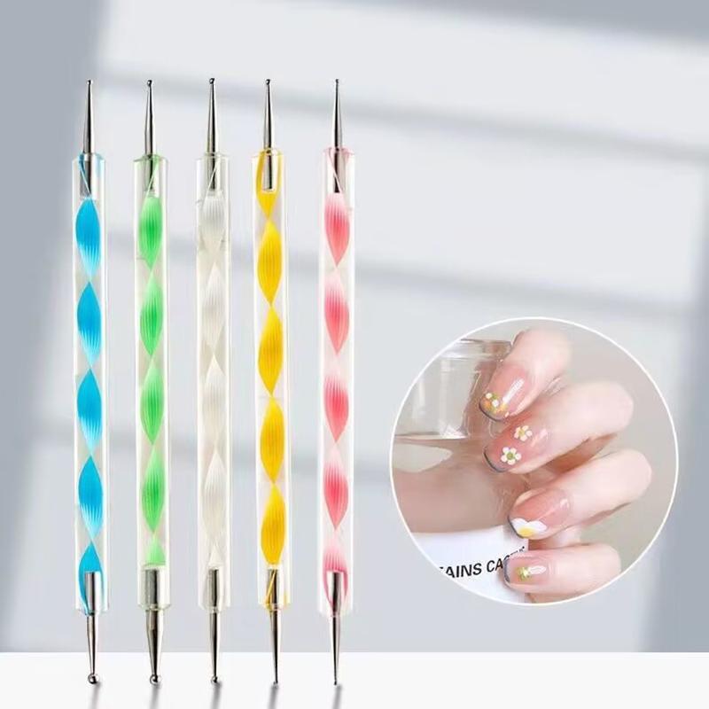 Nail Art Brushes Kit 5Pcs Professional, Double-Head Acrylic Drawing Pen Manicure Design Tool