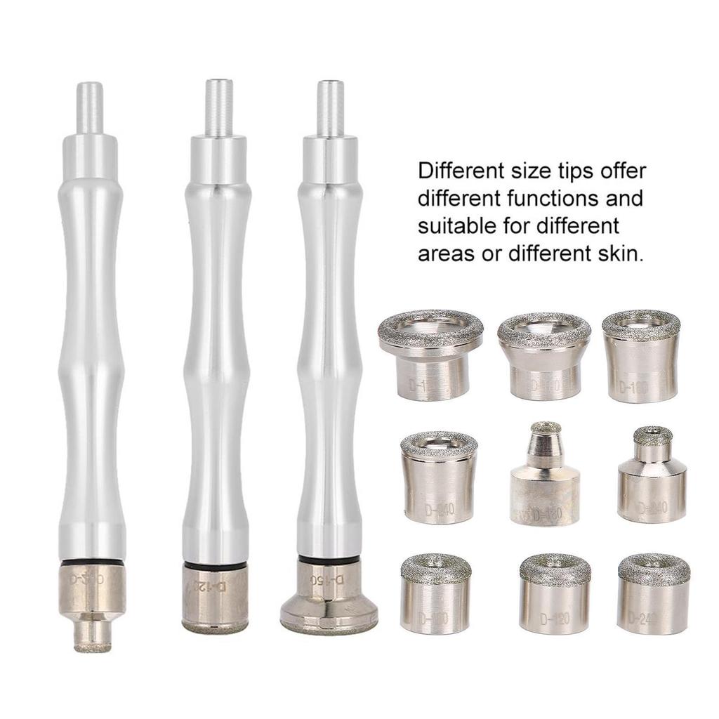 Replacement Diamond Microdermabrasion Dermabrasion Tips with Handle Stainless Steel Filter Set
