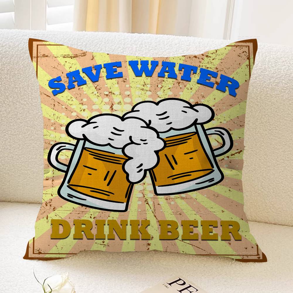 Anime Retro Beer Drink Art Pillow Cover for Bedroom Room and Living Room Sofa Decorative Cushion Cover