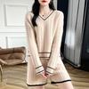 Autumn Color Block V-Neck Cable Knit Sweater & Loose Casual Three-Quarter Pants Set