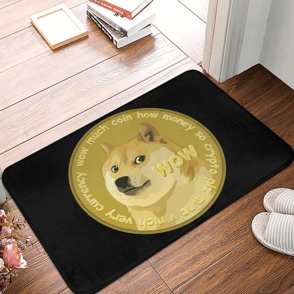 Cryptocurrency Dogecoin Floor Door Kitchen Bath Mats Anti-Slip Outdoor Bitcoin Geek Doormat Garage Entrance Carpet Rug