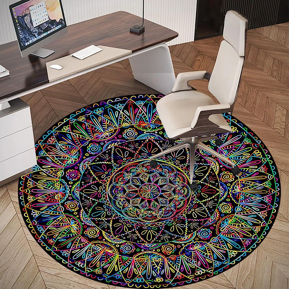 1pc Mandala, Abstract Pattern Office Round Rugs, Under Chair Round Rugs for Living Room, Bedroom, Bathroom Decoration Carpet 091819