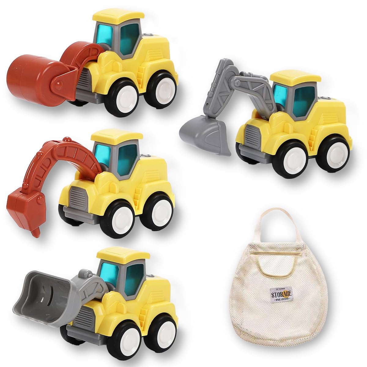 

PALTIA Miniature Construction Vehicles Set of 4, Sand Toys for Construction Sites, Includes Storage Bag