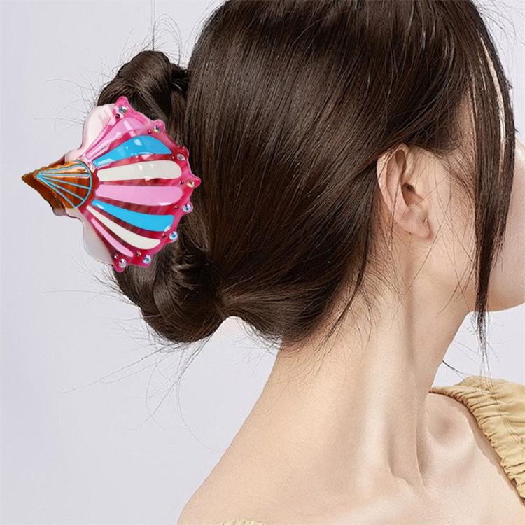 WoW Sheila Custom Creative Diamond Sea Shell Conch Acetate Hair Claw for Women