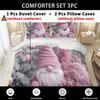 Latacaca 2/3Pcs Christmas Gnome Duvet Cover Set Pink Themed Bed Cover Set Festive And Cozy Bedding Set Christmas Gift