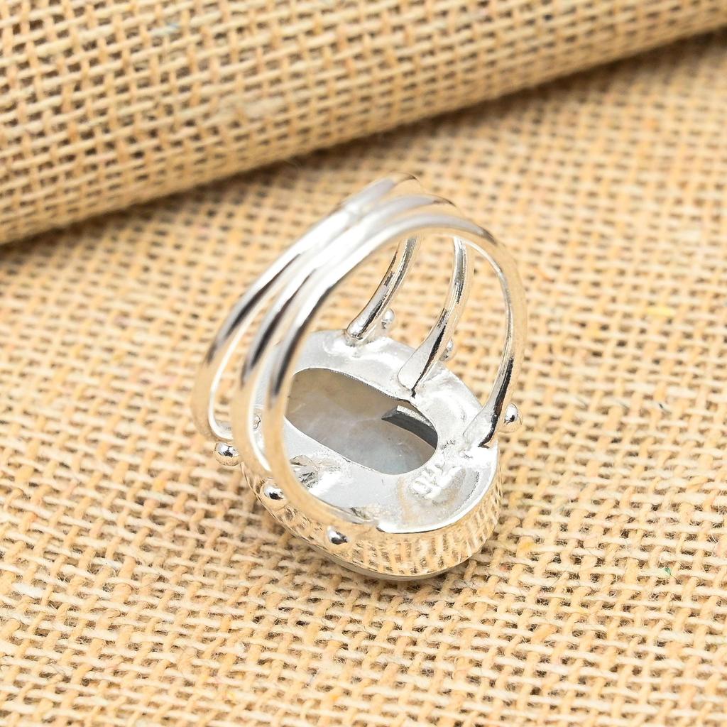 Astonishing Rainbow Moonstone Gemstone 925 Sterling Silver Handmade Jewelry Lovely Ring For Her