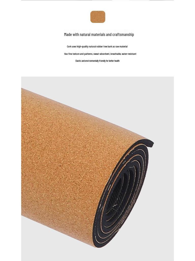 Professional Non-Slip Sweat-Absorbent Cork Rubber Yoga Mat for Hot Yoga and Fitness