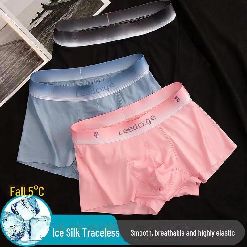 Ice Silk Men's Breathable Boxer Briefs - Solid Color, Youth Athletic Fit
