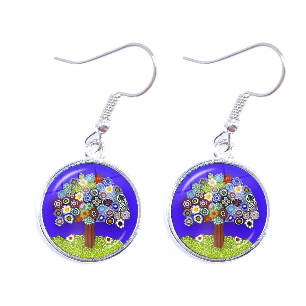 Murano Millefiori Drop Earrings MultiColour Flower 16mm Glass Cabochon Earring Jewelry For Women Girls Gift