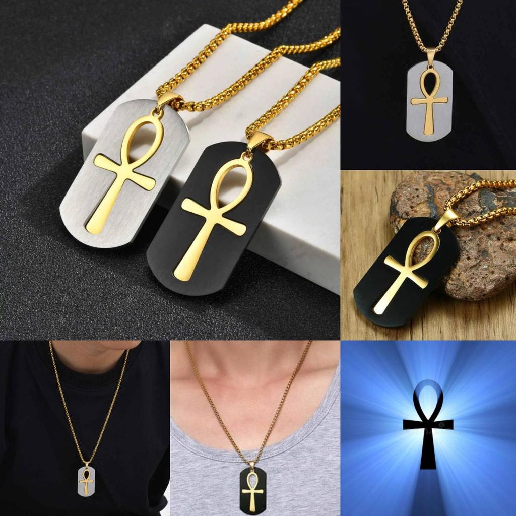 Dog Tag Pendant Necklace Ancient Egypt Egyptian Symbol Ankh Eternal Life Cross Key Life Amulet Talisman Protect Health Jewelry Charming Accessories