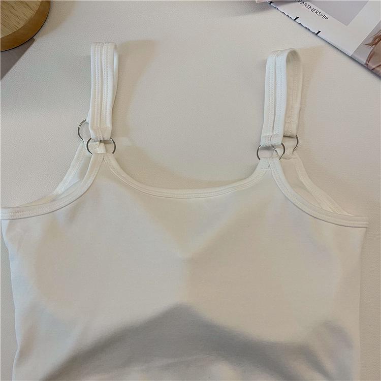 Spicy Girl American Letter Print Spaghetti Strap Racerback Tank Top with Chest Pads for Women
