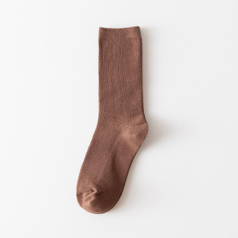 Coffee-colored Dui Dui Socks for Women's Autumn and Winter, Thin Double-needle Striped Long Socks for Women, Breathable Cotton Socks