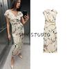 Spring New Women's Clothing Vacation Style Flower Print Silk Satin Texture V-neck Short Sleeve Dress 2497145