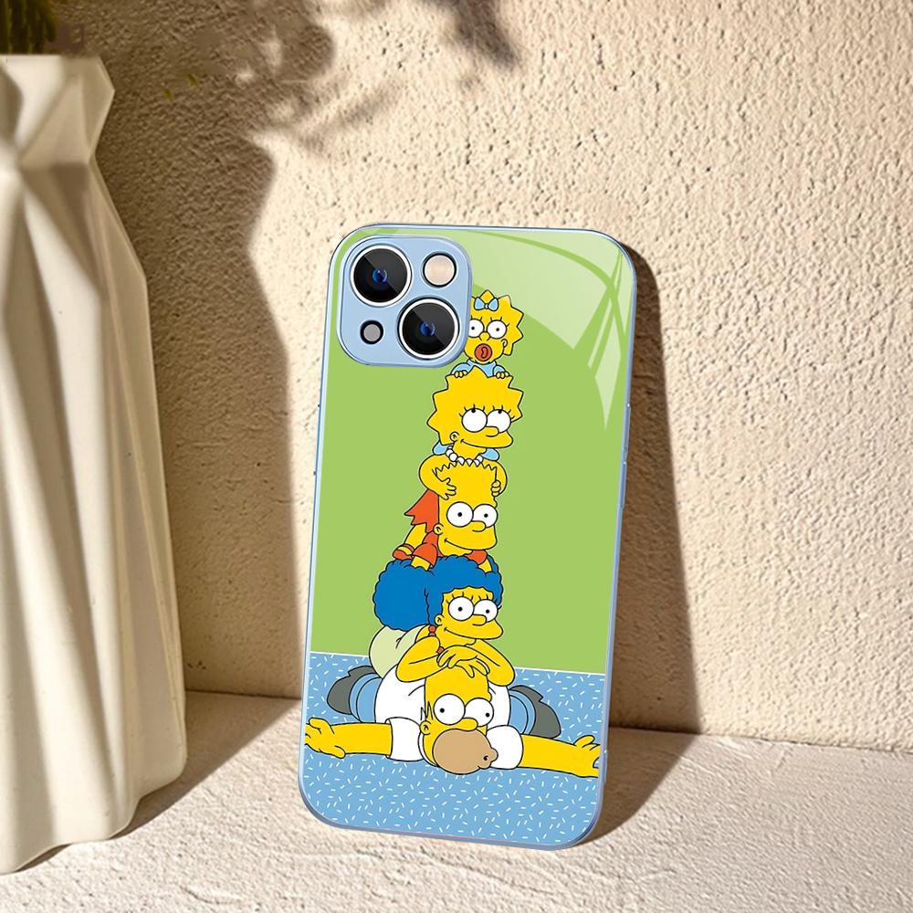 Cartoon The S-Simp-sons Phone Case Tempered Glass For Iphone 14 13 12 11 Pro Mini XS MAX 14Plus X XS XR Cover