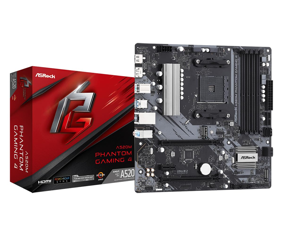 

Материнська плата ASRock A520 M Phantom Gaming 4 AMD Ryzen 5000 Series CPU A520 Micro ATX Authorized (Розетка AM4) [Внутрішній дистриб ютор]