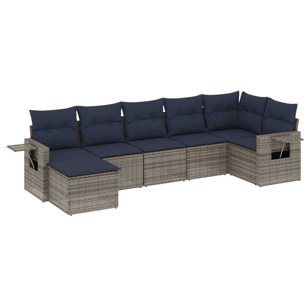 7 Piece Garden Sofa Set with Cushions Gray Poly Rattan