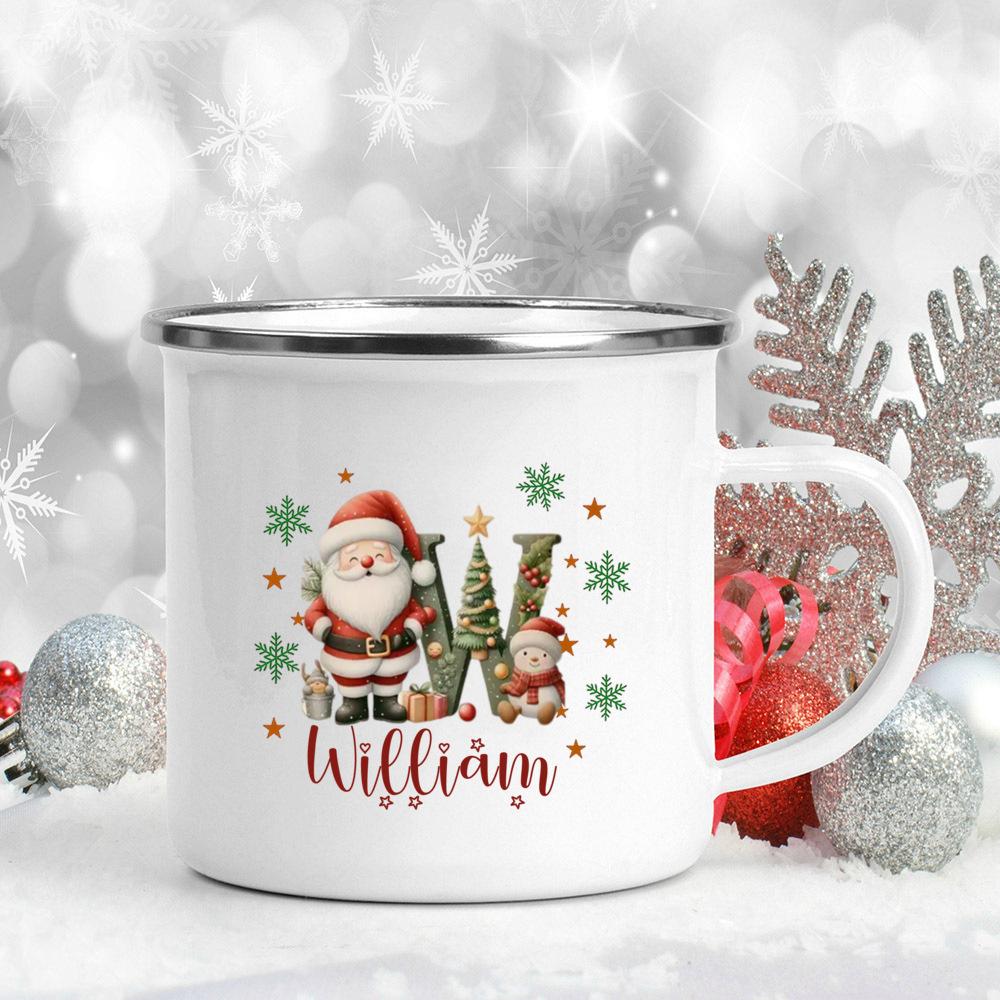 Personalisierte Weihnachten mit Namen Tasse Heiße Schokolade Schokoladen Tasse Getränke Saft Tasse Weihnachtsdekor weiße Emaille Tassen Weihnachten Geschenk