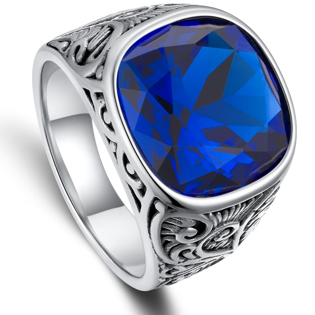 

1pc Retro European American Style Men S 316L Stainless Steel Ring, Fashionable Simple Creative Design, Synthetic Faux Gemstone, 12 синій