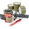 Pack 5 Tesa Basic Packing Tapes 66m X 50mm + 1 Dispenser + 1 Cutter