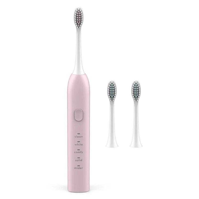 

Ультразвуковая электрическая зубная щетка USB перезаряжаемая зубная щетка с 5 режимами ухода с набором сменных насадок из 2 щеток розовый