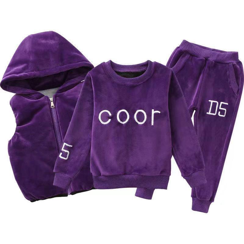 4-12 Years Winter Girls Tracksuit Autumn Teenager Clothes Padded Velvet Jacket + Hoodie + Pant 3Pcs Children's Clothing