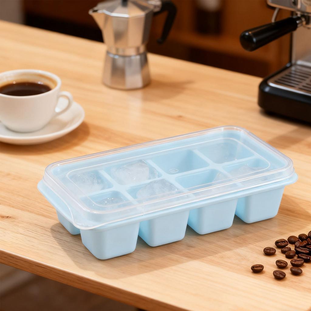 Ice Tray Food Grade PP Easy Cleaning Stackable Design Soft 11.5x7x4cm Compact   Tray with Lid for