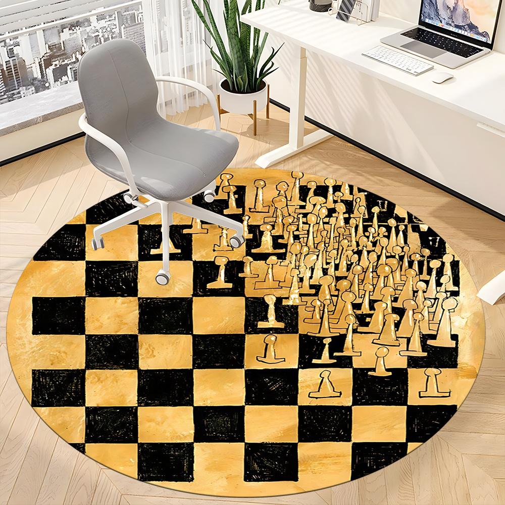 1pc Chess Pieces Office Round Area Rug, Indoor Mat Suitable ForOffice, Under Office Chairs Bedroom Living Room Home Decor, Room Deco 072