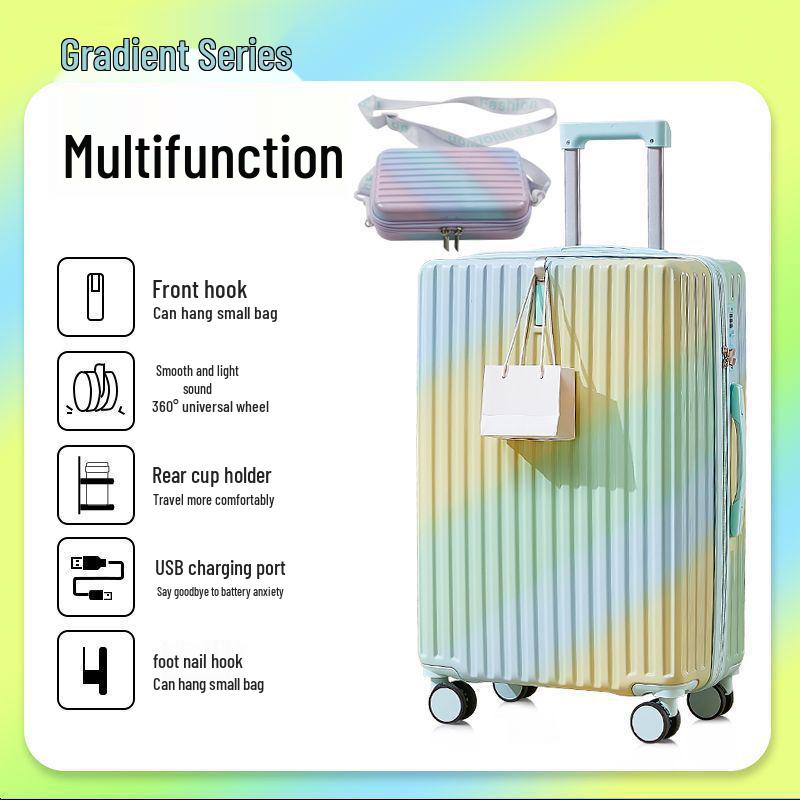 Women's 20" Carry-On Suitcase, Gradient Color, Japanese & Korean Style, 26" Trolley with Combination Lock for Travel
