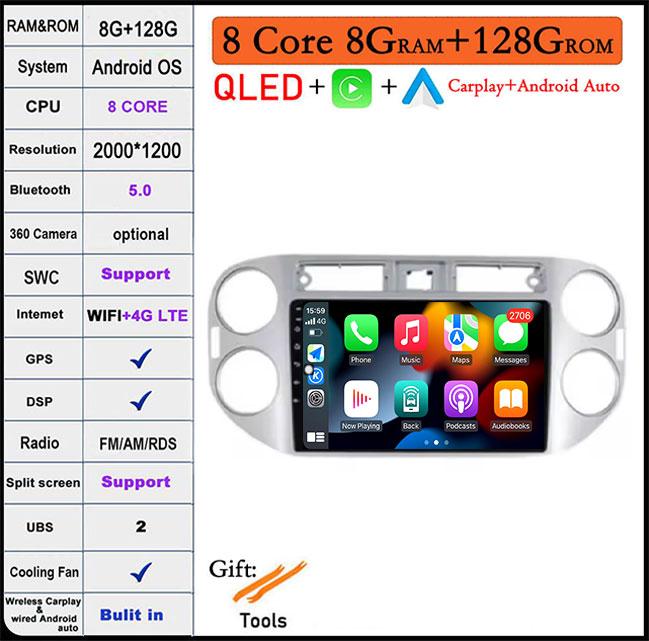 QLED Touch Screen Android 14 For Volkswagen VW Tiguan 1 NF 2006 2008 -2016 Car Radio Multimedia Video Player DSP IPS 5G WIFI