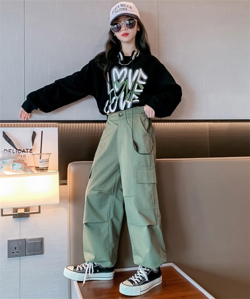 Top and Bottom Stylish Long Sleeve Hoodie Long Junior Athletic HIPHOP Dance Costume Color [Mouhokyo] Children's Clothes, Girls' Jersey, Set, 2-Piece