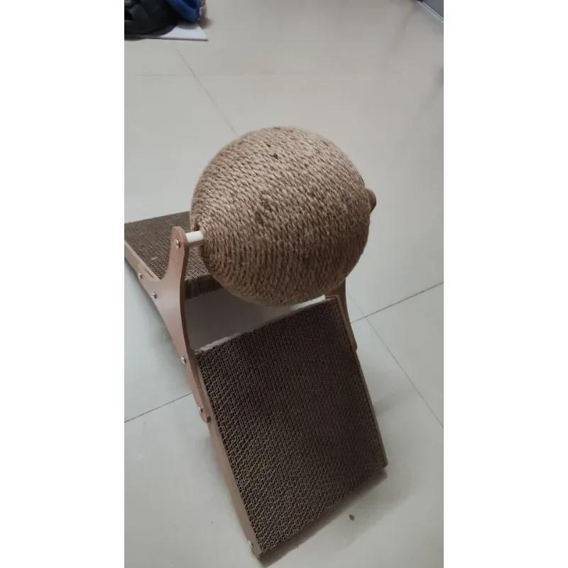 Solid Wood Wear Resistant Cat Scratcher 2-in-1 Sisal Scratching Ball Board Paw Grinding Toy For Home Cats Daily Pet Accessory