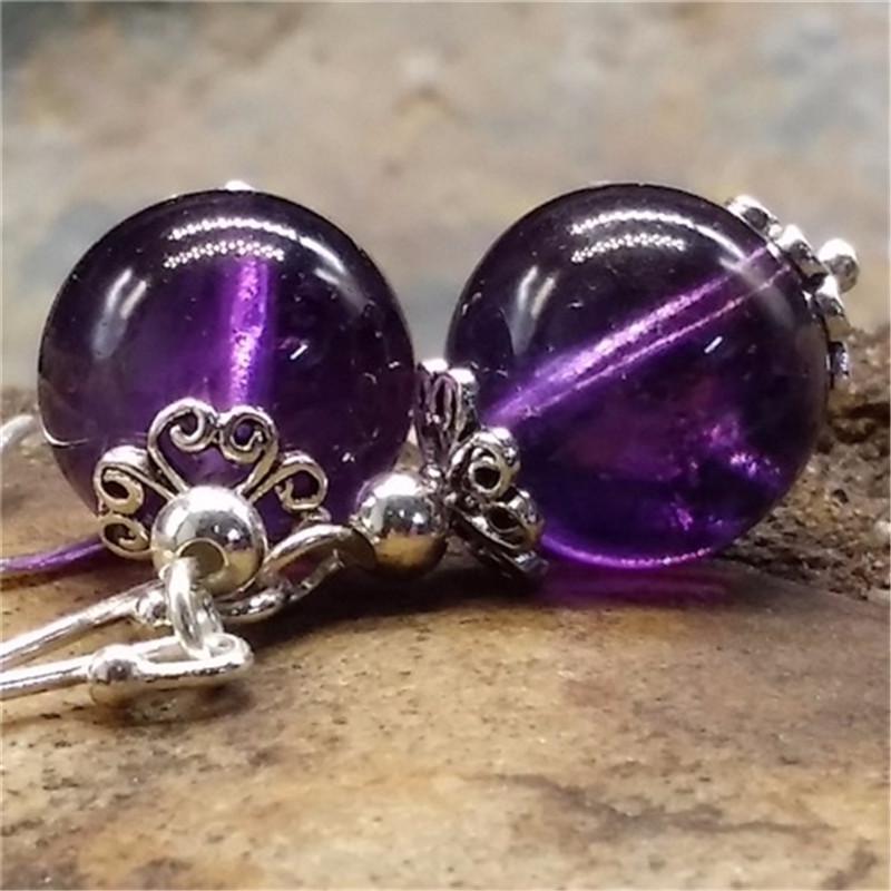 Women's Imitation Amethyst Agate Dangle and Stud Earrings in Silver