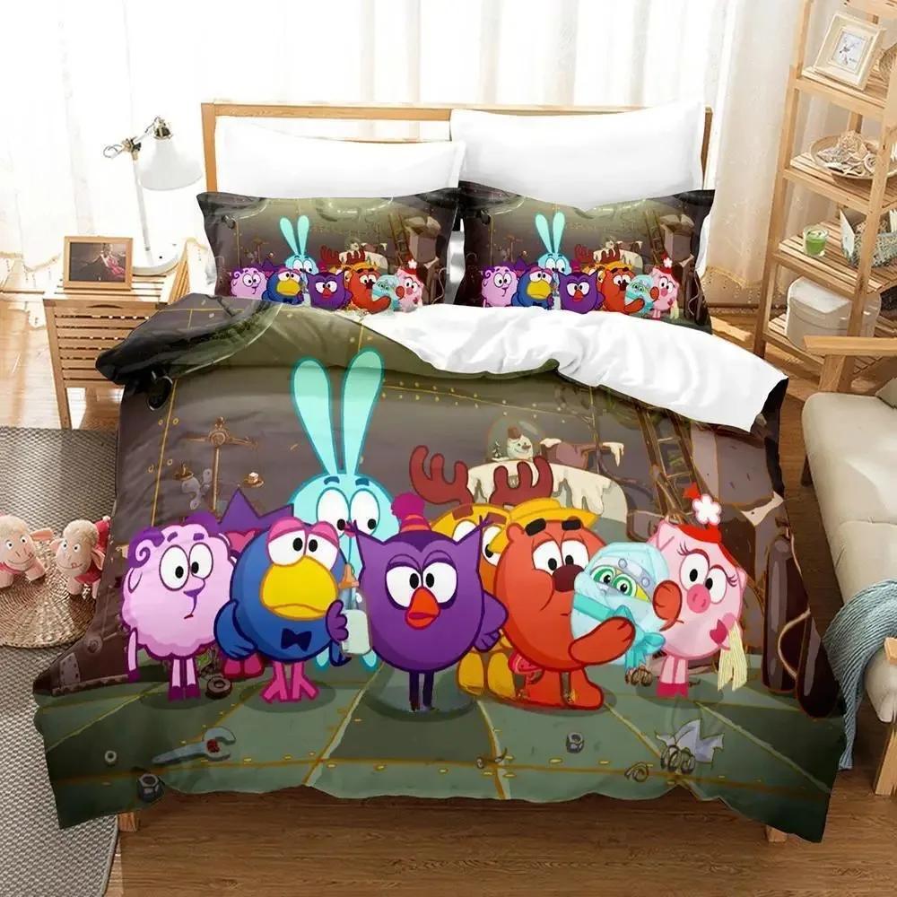 Smeshariki Povlečení Jednolůžko Twin Plná Queen King Size Postelová sada Dospělý Dítě Ložnice Sady povlečení 3D Tisk Anime Sada prostěradel