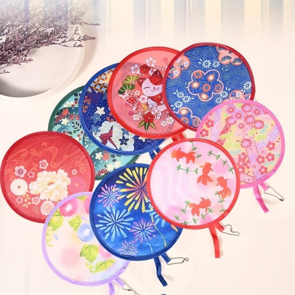 Floral Round Hand Fan Mini Pocket Cooling Fan New Handheld Folding Fan Outdoor Beach